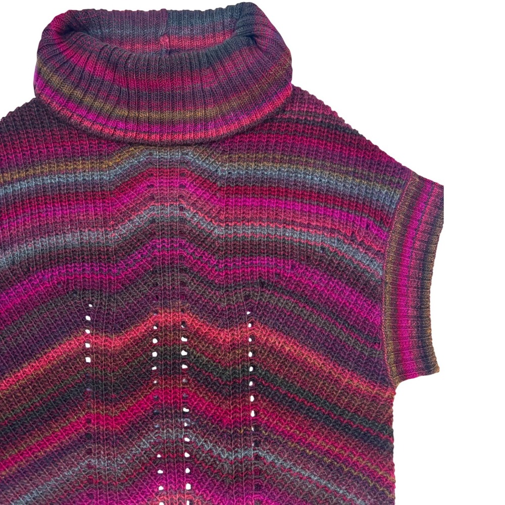 Trina Turk Womens Pink Red Wool Blend Chevron Pointelle Turtleneck Sweater Small